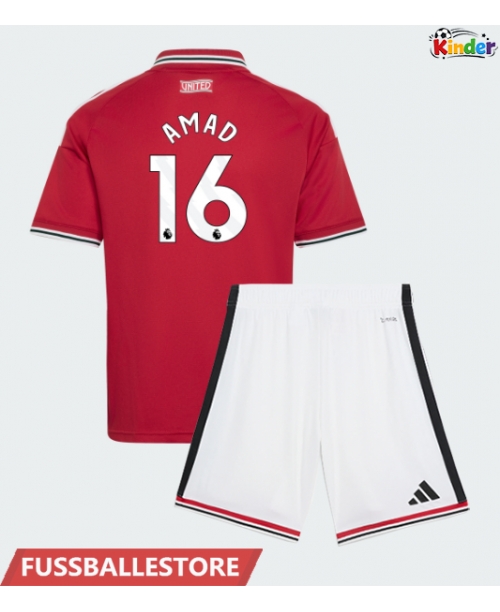 Günstige Manchester United Amad Diallo #16 Heimtrikotsatz Kinder 2026-27 Kurzarm (+ Kurze Hosen)